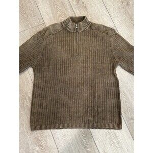 Buckle BKE Mens XXL 2XL Half Zip Pullover Patched‎ Distressed Sweater Brown